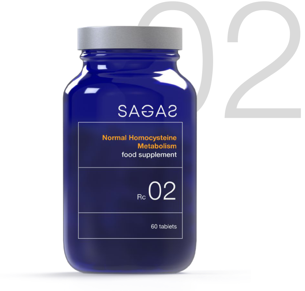 Sagas RC 02 Normal Homocysteine Metabolism, za normalan metabolizam homocisteina. Pakiranje sadrži 60 tableta. Dolazi u bočici.