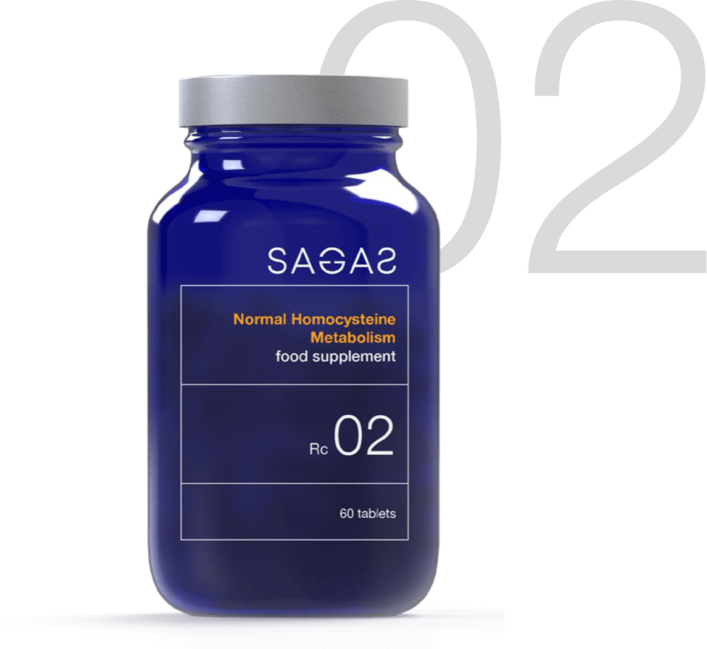 Sagas RC 02 Normal Homocysteine Metabolism, za normalan metabolizam homocisteina. Pakiranje sadrži 60 tableta. Dolazi u bočici.